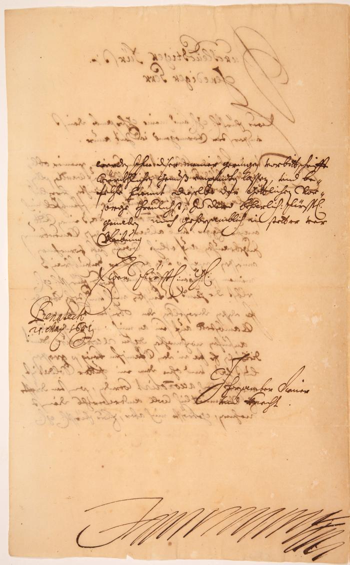 J. v. Werth. Eigenh. Brief mit U. Benatek, 21.V.1651.
