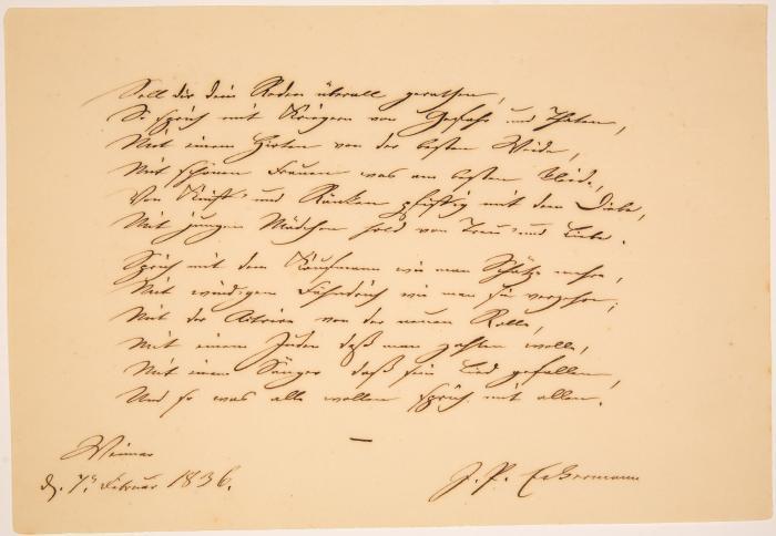 J. P. Eckermann. Eigenh. Gedicht. Weimar, 7.II.1836.
