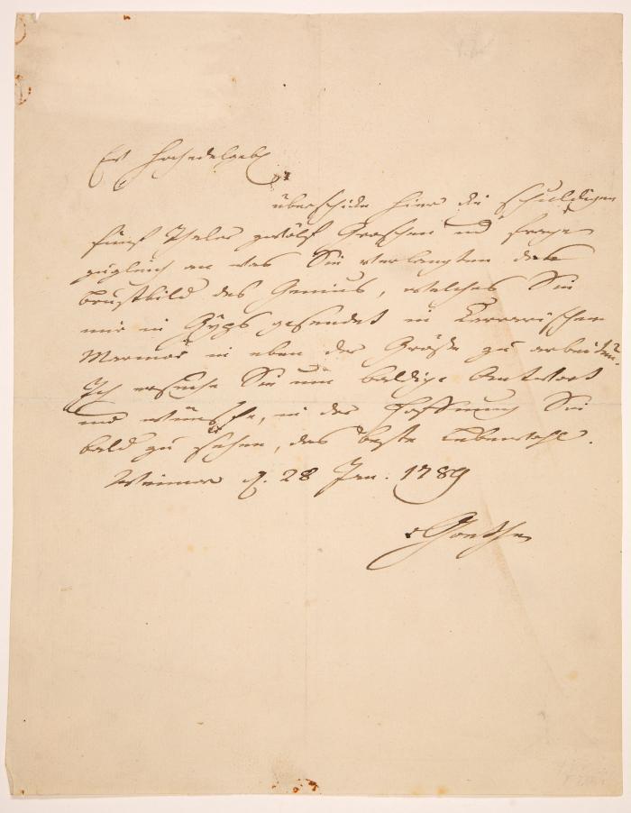J. W. v. Goethe. Eigenh. Brief mit U. Weimar, 28.I.1789.