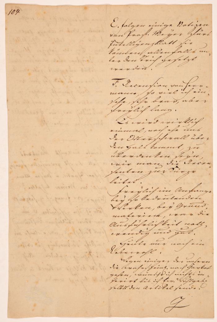 J. W. v. Goethe. Referatbogen Eichstädts mit eigenh. Initialsignatur. O. O., (1804).