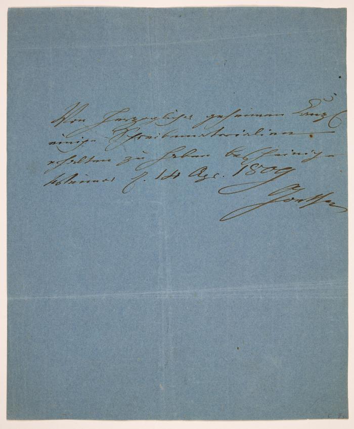 J. W. v. Goethe. Eigenh. Schriftstück mit U. Weimar, 14.IV.1809.