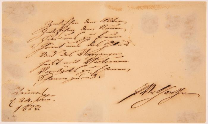 J. W. v. Goethe. Eigenh. Albumblatt mit U. Weimar, 24.VI.1823.