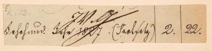 J. W. v. Goethe. Eigenh. Initialsignatur auf einem Ausschnitt aus einem Rechnungsbuch. O. O. u. D.