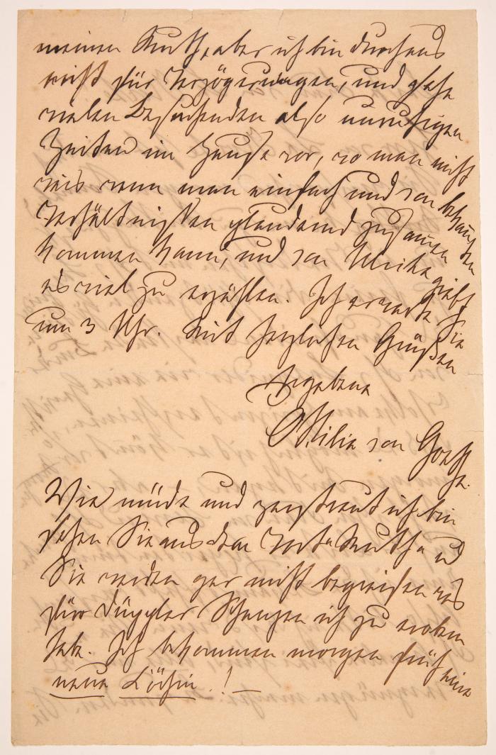 O. v. Goethe. Eigenh. Brief mit U. (Weimar, um 1864).