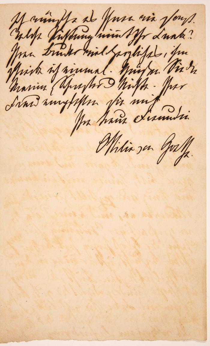 O. v. Goethe. Eigenh. Brief mit U. O. O. u. D.