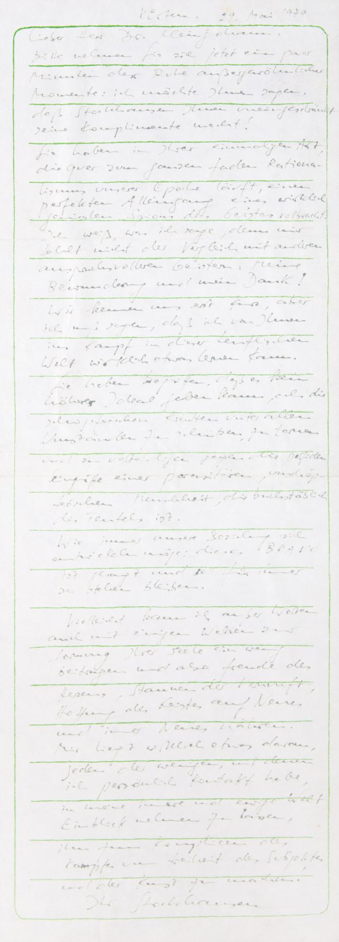 STOCKHAUSEN, KARLHEINZ (1928 Mödrath bei Kerpen - Kürten-Klettenberg 2007)