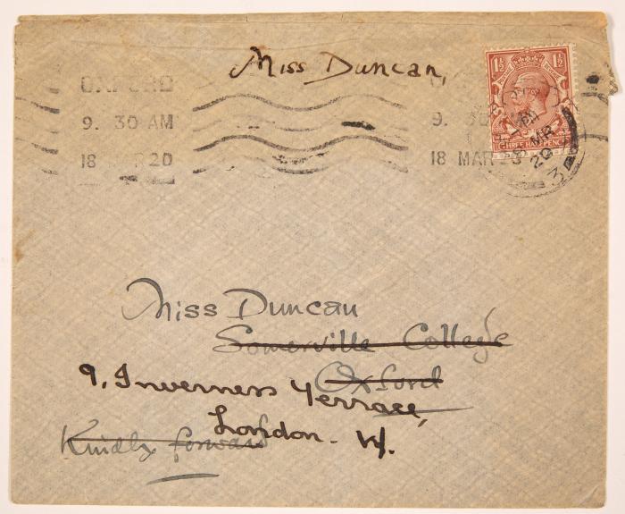 J. R. R. Tolkien. Eigenh. adressierter Briefumschlag. Oxford, 18.III.1920 (Poststempel).
