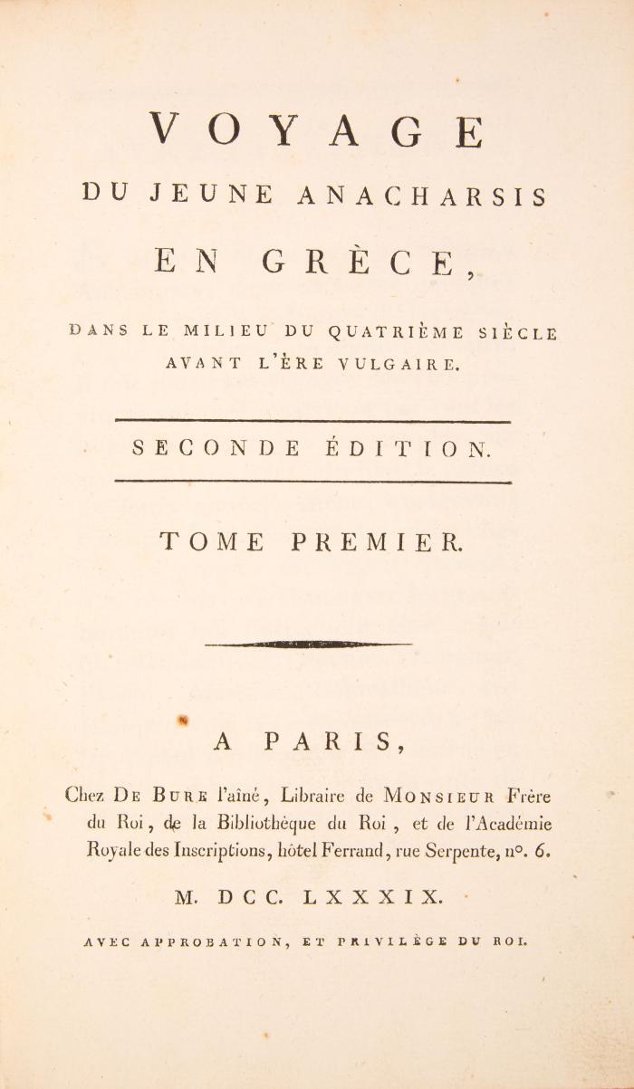 Voyage du jeune Anacharsis en Grèce, dans le milieu du quatrième siècle avant l'ère vulgaire. Seconde édition. 7 Bde.