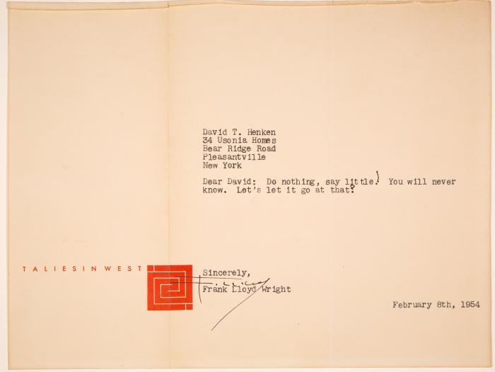 WRIGHT, FRANK LLOYD (1867 Richland Center, Wisconsin - 1959 Phoenix, Arizona)