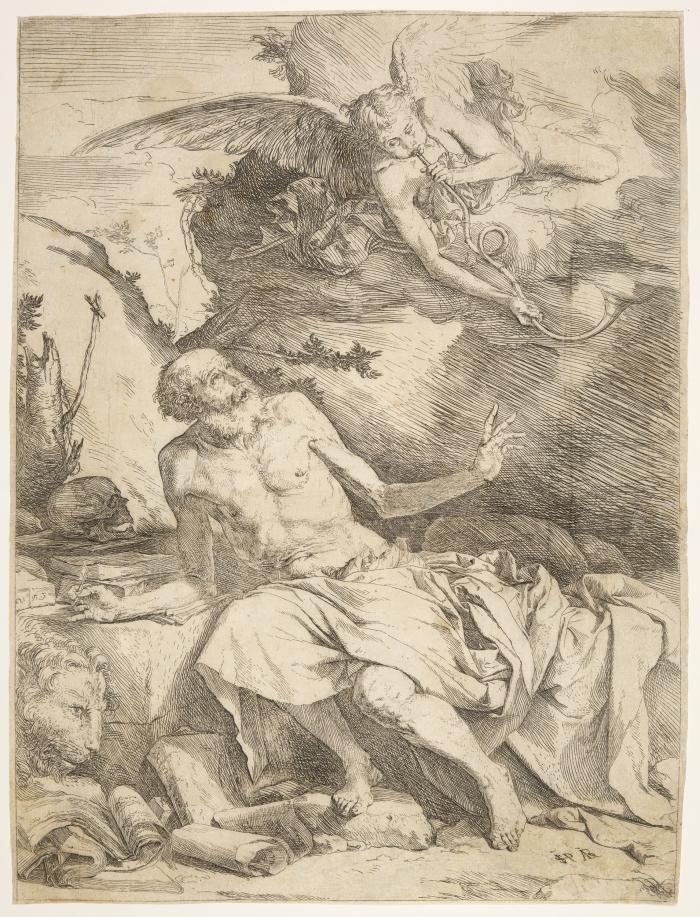 Hl. Hieronymus in der Wildnis mit einem Engel