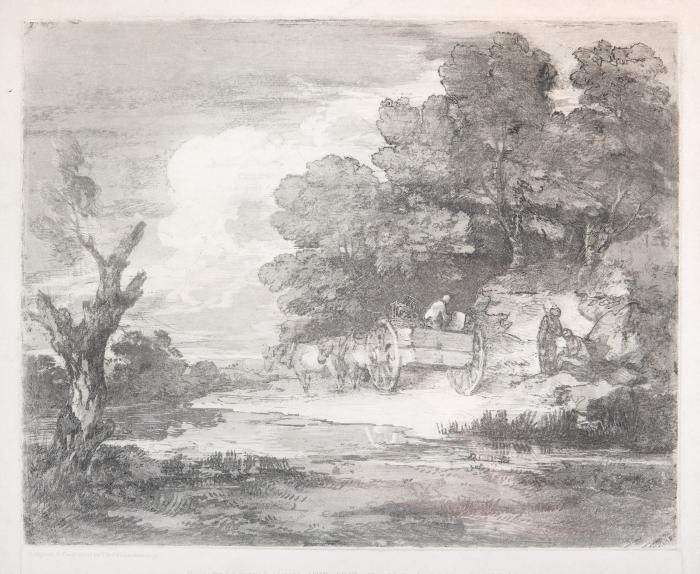 Wooded landscape with a country cart and figures
