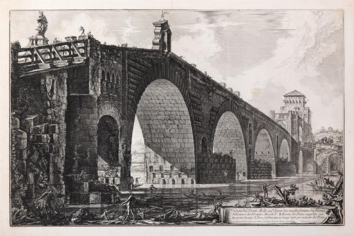 Veduta del Ponte Molle sul Tevere due miglia lontan da Roma