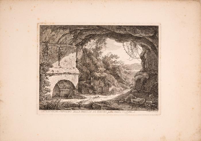 Six vues d’Italie avec ruines de tombeaux gravées à l'eau forte à Rome par C. Reinhart, peintre allemand.