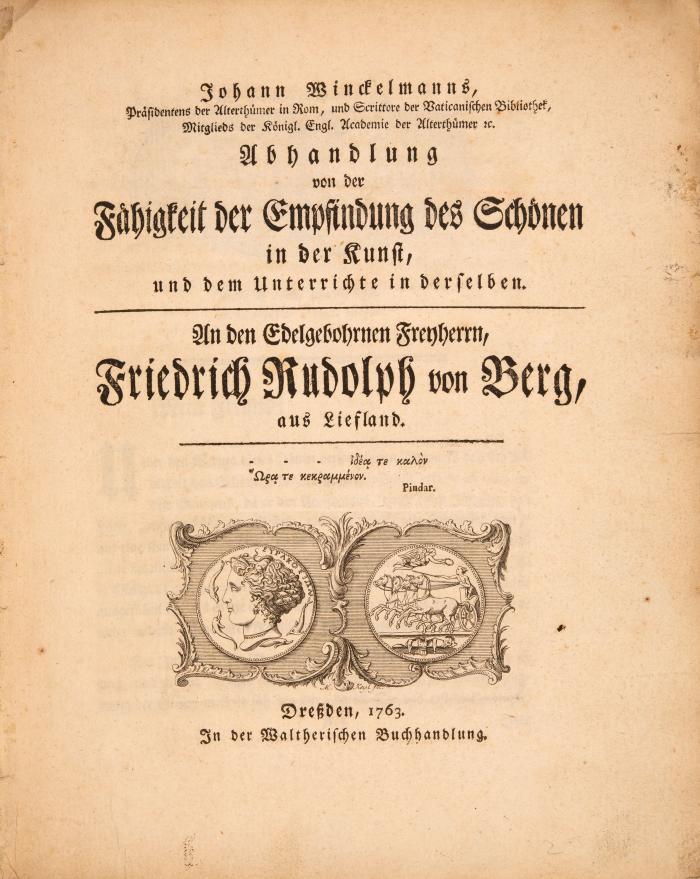 Winckelmann, Johann (Joachim): Abhandlung von der Fähigkeit der Empfindung des Schönen in der Kunst, und dem Unterrichte derselben.