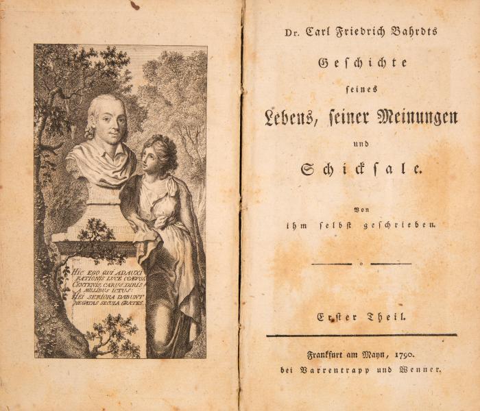 Geschichte seines Lebens, seiner Meinungen und Schicksale von ihm selbst geschrieben. 4 Bde. Frankfurt a. M.: Varrentrapp und Wenner (Bd. 1) und Berlin: Fr. Vieweg d. Ä. (Bde. 2-4) 1790-91.