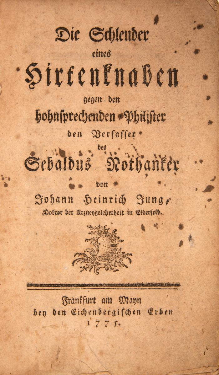 J. H. Jung-Stilling, Die Schleuder eines Hirtenknaben. Frankfurt 1775.