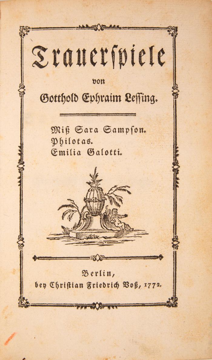 G. E. Lessing, Trauerspiele. Berlin 1772.