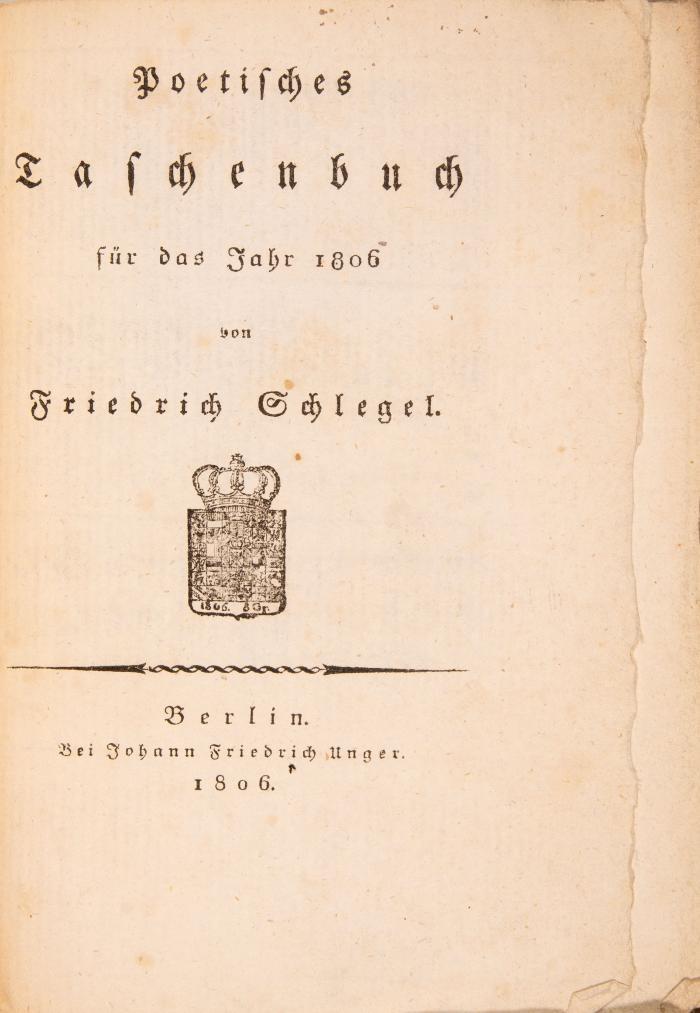 F. v. Schlegel, Poetisches Taschenbuch. Berlin 1806.