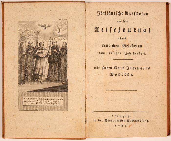 C. A. Vulpius, Italiänische Anekdoten aus dem Reisejournal eines teutschen Gelehrten. Leipzig 1787.