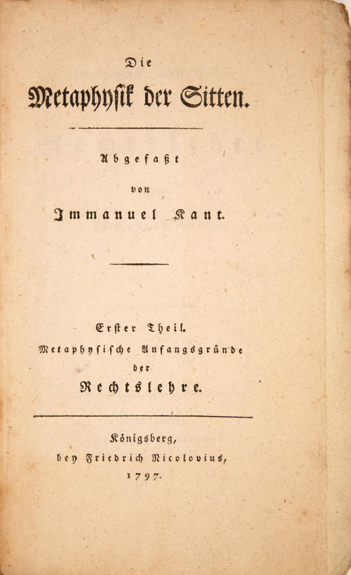 Die Metaphysik der Sitten. Metaphysische Anfangsgründe der Rechtslehre & Metaphysische Anfangsgründe der Tugendlehre. 2 Teile in 2 Bänden.