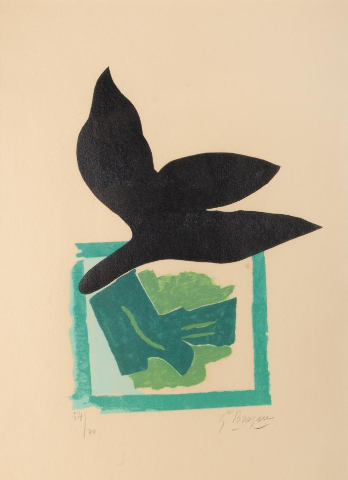 Oiseau noir sur fond vert (zu: Si je mourais là-bas)