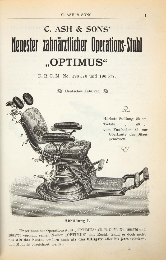 Katalog über künstliche Zähne, Instrumente und Materialien für den zahnärztlichen Gebrauch und über sämmtliche Utensilien für zahntechnische Zwecke. 9 Abteilungen in 1 Band; jeweils in 3., 4. oder 5. Ausgabe.