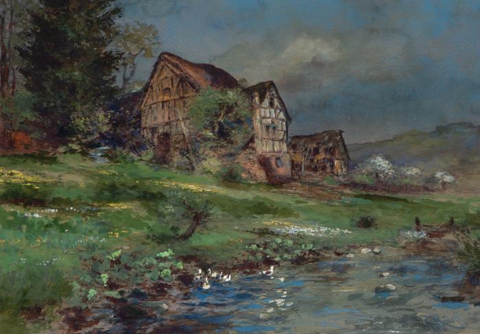 Ansicht mit Fachwerkhaus 1918 /  Landschaft / In der Heide /