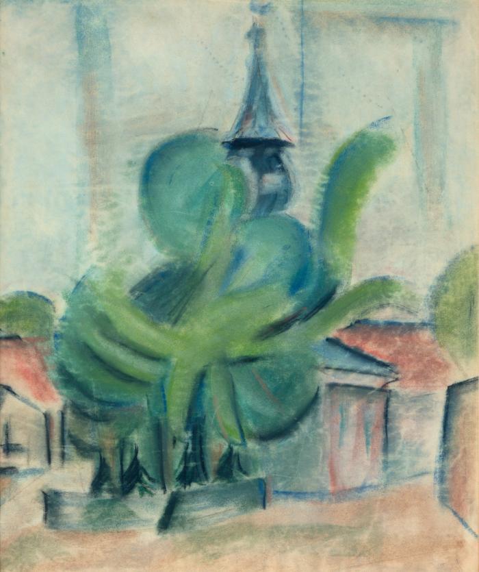 Ohne Titel (Dorfkirche mit Baum)