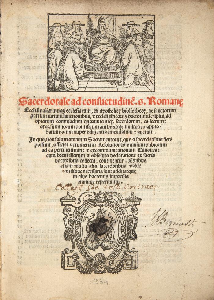 Sacerdotale ad consuetudine(m) s(anctae) Roman(a)e Ecclesi(a)e aliarumq(ue) ecclesiarum. (Zweittitel: Sacerdotale ad usum Sacerdotis animarum curam gerentis, ad varios ecclesi(a)e ritus accommodatum).