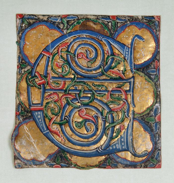 Initiale „E“ aus einem Dominikanerpsalter auf Pergament (Ausschnitt). (Würzburg), ca. 1225.