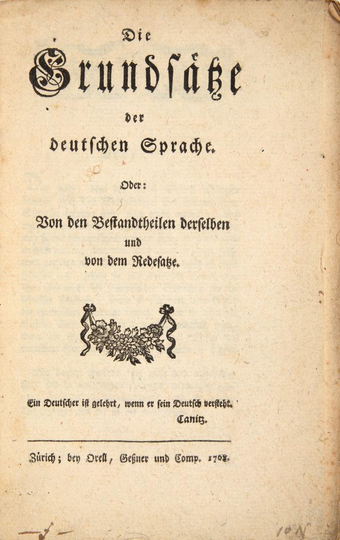 Die Grundsätze der deutschen Sprache. Oder: Von den Bestandtheilen derselben und von dem Redesatze.