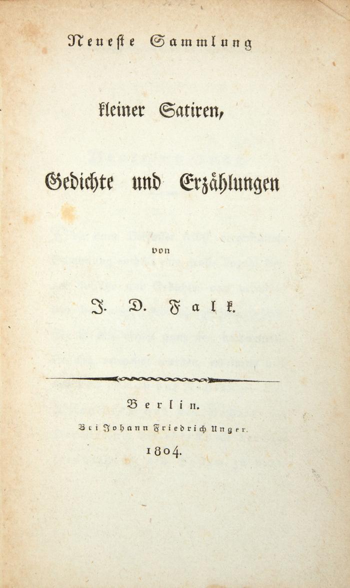 Neueste Sammlung kleiner Satiren, Gedichte und Erzählungen.