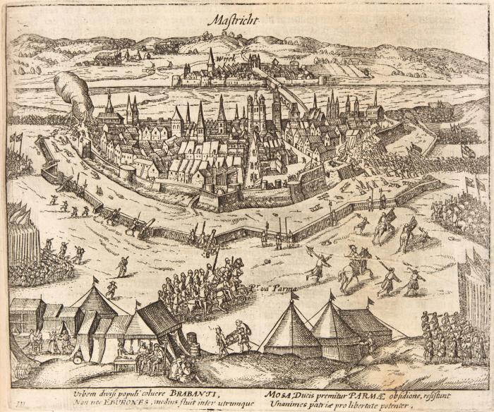 Nederlantsche oorloghen, beroerten, ende borgelijcke oneenicheyden, beginnende mette opdrachte der selber landen, ghedaen by Keyser Carel de V. aen ... Philippus van Spangien, tot de droevighe doodt van ... Willem Prince van Orangien. 5 in 6 Bdn.