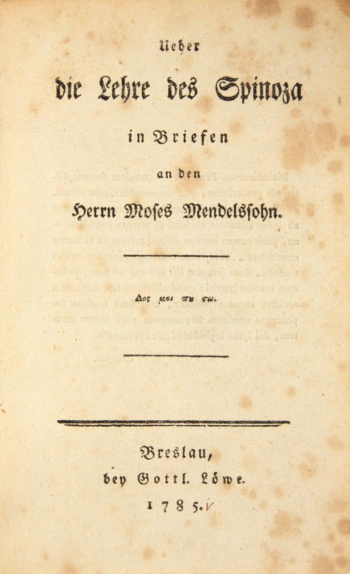 Ueber die Lehre des Spinoza in Briefen an den Herrn Moses Mendelssohn.
