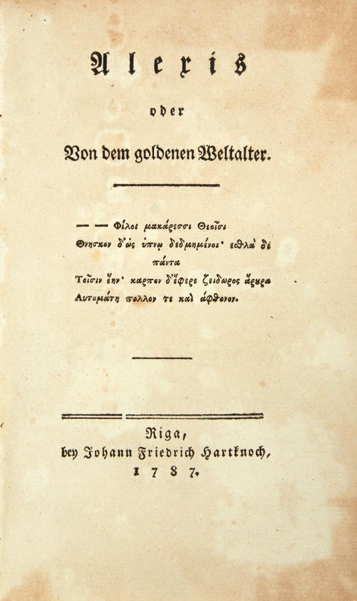 Alexis oder Von dem goldenen Weltalter.