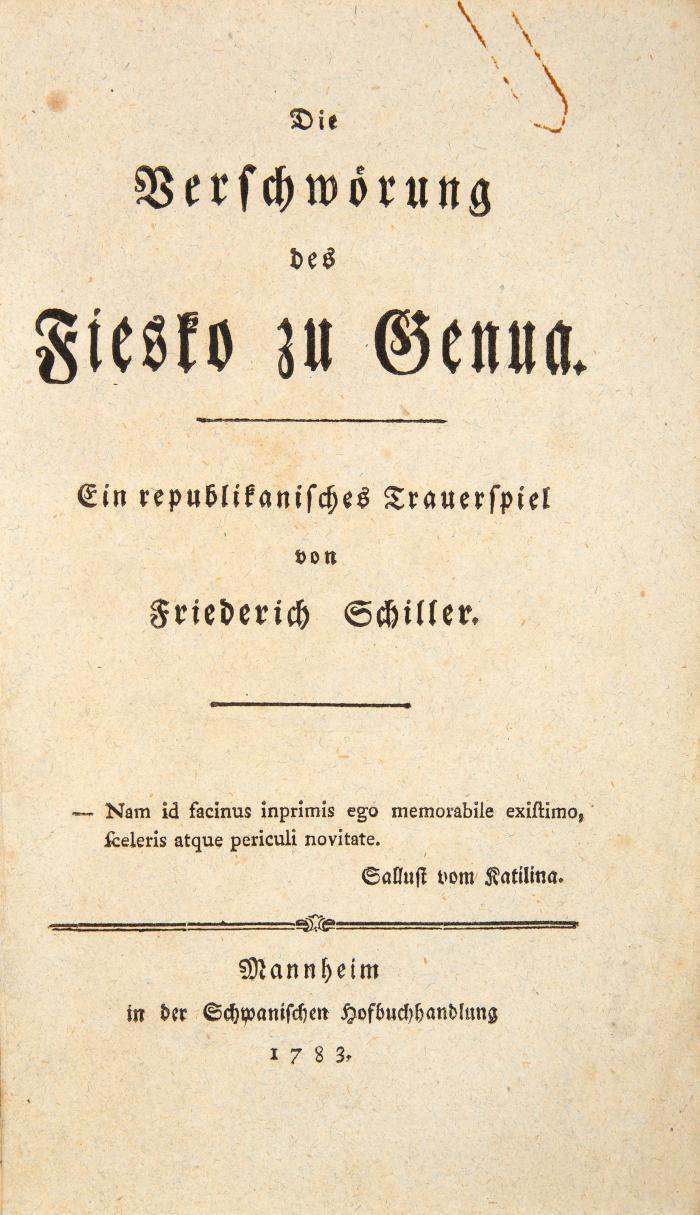 Die Verschwörung des Fiesko zu Genua. Ein republikanisches Trauerspiel.