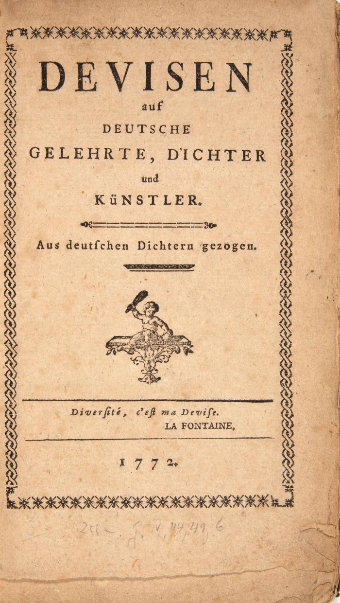 Devisen auf deutsche Gelehrte, Dichter und Künstler. Aus deutschen Dichtern gezogen.