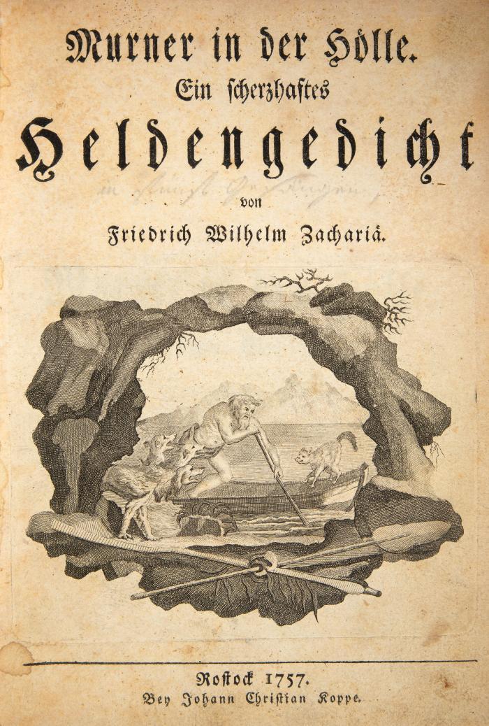 Die vier Stufen des weiblichen Alters. Ein Gedicht in vier Gesängen. Rostock: J. C. Koppe 1757. - Vorgeb.: Ders.: Murner in der Hölle. Ebda 1757. 21,8 x 15,2 cm.