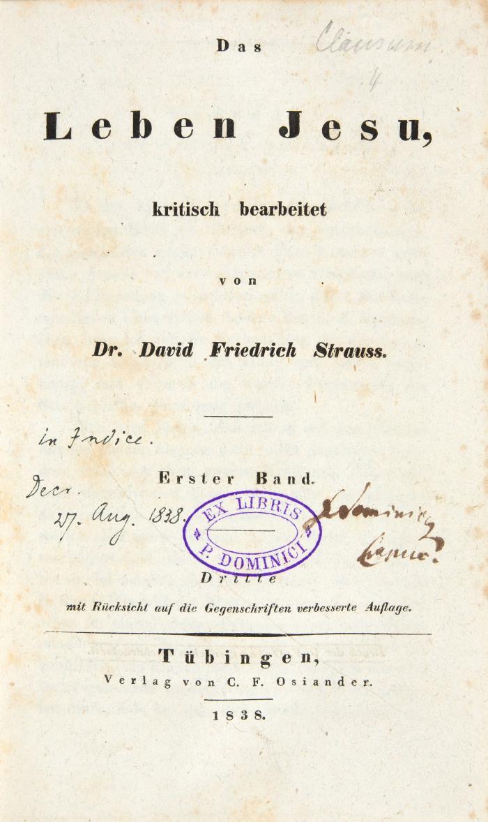 Das Leben Jesu, kritisch bearbeitet. 3. Auflage, 2 Bände.