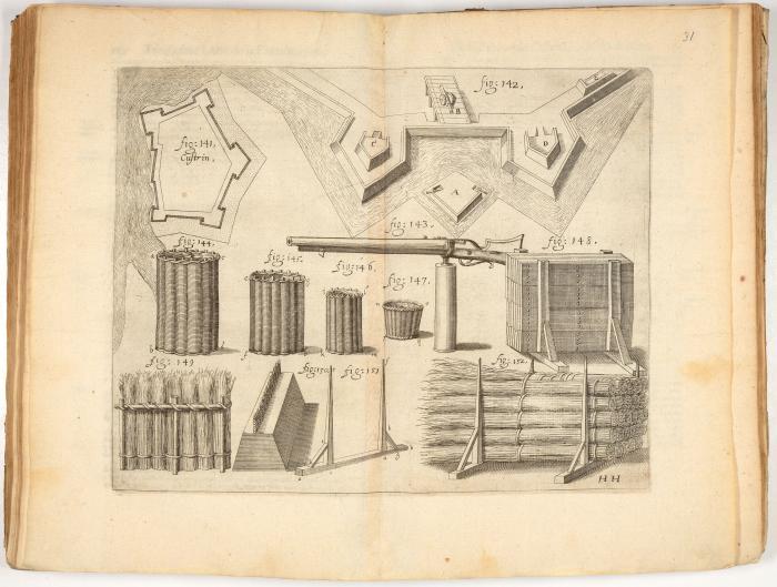 L’architecture militaire, (ou la fortification nouvelle, augmentée et enrichie de forteresses régulières, irrégulières et de dehors, le tout à la practique moderne). 3 Teile in 1 Bd.