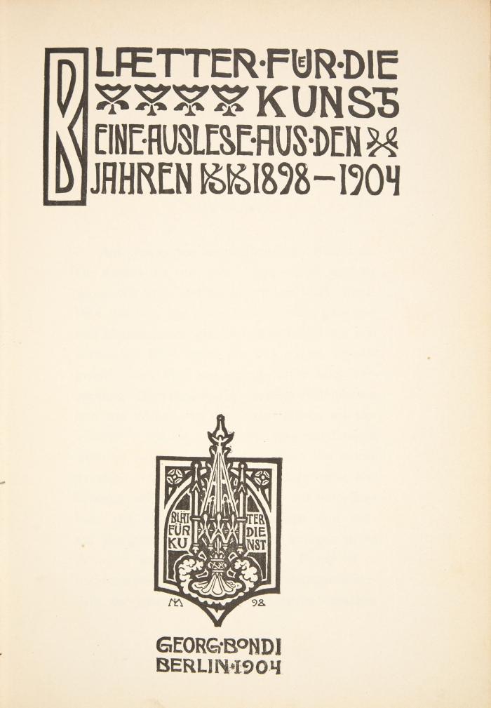 STEFAN GEORGE
Blaetter für die Kunst. Eine Auslese aus den Jahren  1898-1904 und 1904-1909. Hrsg. von Carl August Klein. 2 Bde.