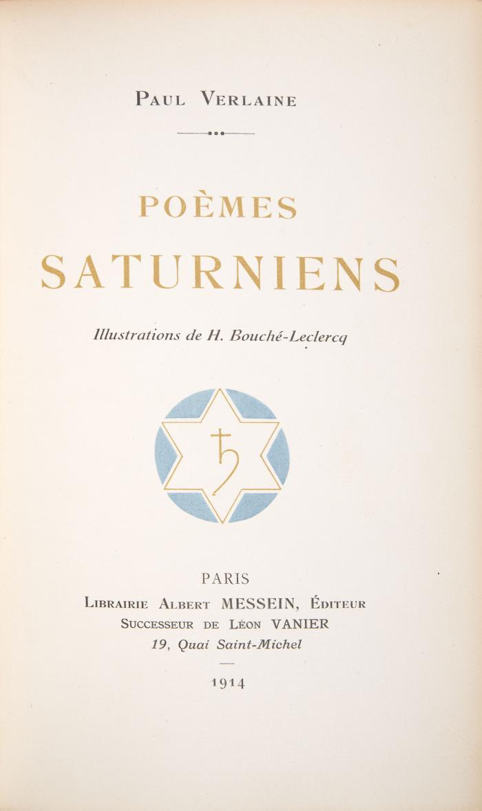 HENRI BOUCHÉ-LECLERQ
PAUL VERLAINE: Poèmes Saturniens.