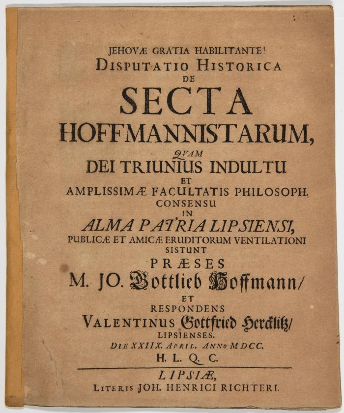 Disputatio historica de secta Hoffmannistarum.