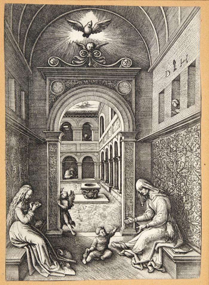 Maria, Anna und das Jesuskind vor einem Portal