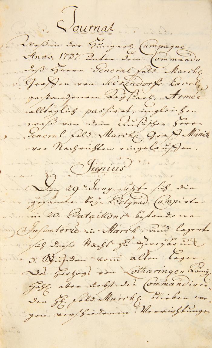 Sammlung handschriftlicher Journale über die Kriegshandlungen der kaiserlichen Armee im Russisch-Österreichischen Türkenkrieg 1737-39. Anonyme deutsche Handschrift auf Papier. Deutsche Kurrent in schwarzer Tinte.