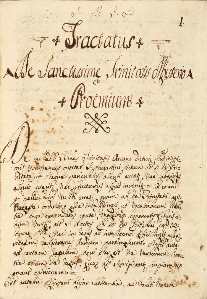 Tractatus de Sanctissime Trinitatis Mysterio. Anonyme Abschrift des 18. Jahrhunderts in lateinischer Schreibschrift.