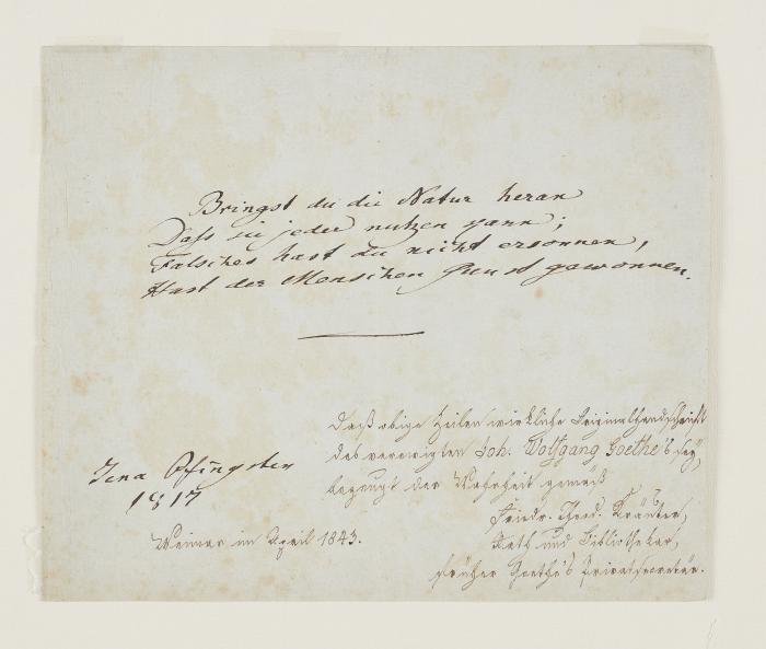 GOETHE, JOHANN WOLFGANG VON (1749 Frankfurt am Main - 1832 Weimar)
Dichter und Staatsmann. Schlüsselgestalt der Weimarer Klassik.