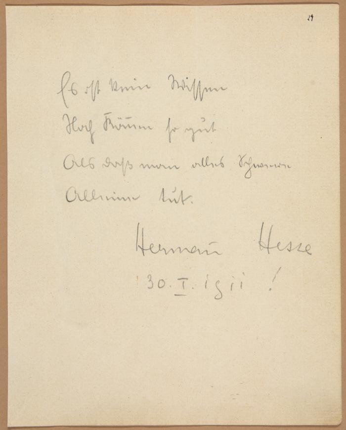 HESSE, HERMANN (1877 Calw - 1962 Montagnola) 
Literaturnobelpreisträger.