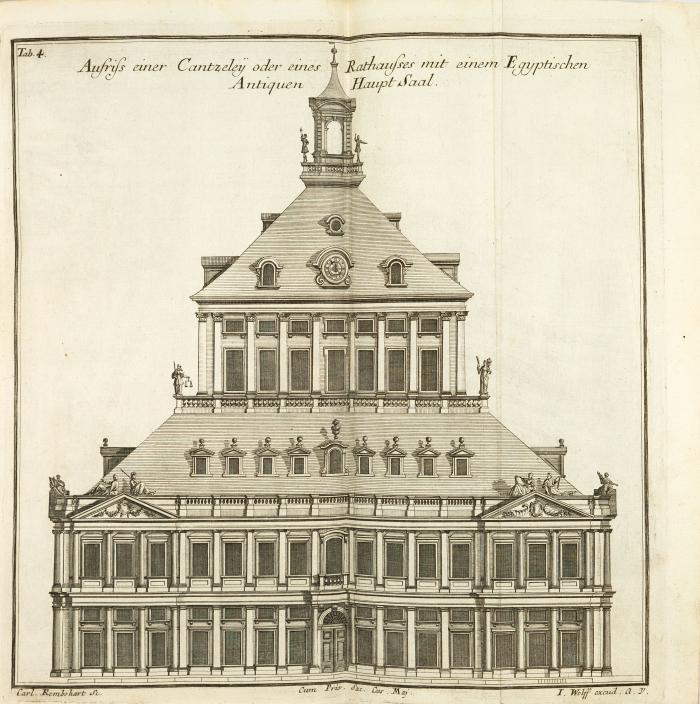 Sammelband mit Architekturwerken. 7 Tle. in 1 Bd. Augsburg 1719-38. Mit zus. 90 t. gefalt. Kupfertafeln.