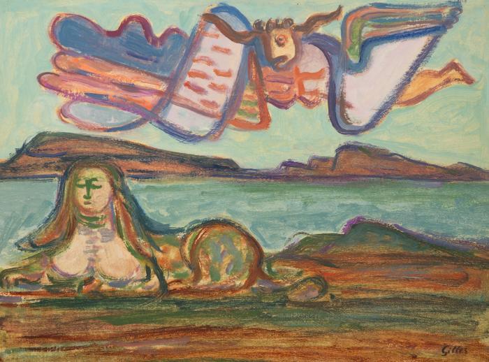 Ohne Titel (Landschaft mit Sphinx und Engel)